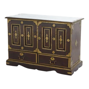 Antique Chinese Mahogany Spice Cabinet with Brass Mounts 19th Century