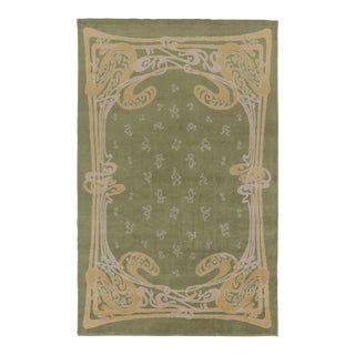 Rug & Kilim's Guimard Art Nouveau Inspired Rug, Green With Elegant Floral Frame For Sale