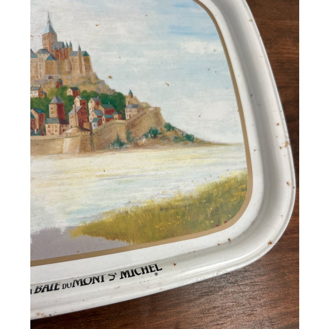 1980s Collectible Metal Serving Tray / French Advertising Tin La Biscuiterie De La Baie Du Mont Saint Michel For Sale - Image 13 of 16