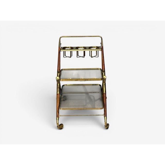 Brown Italian Modern, Bar Cart, Teak, Brass, Glass, Italy, 1950s For Sale - Image 8 of 10