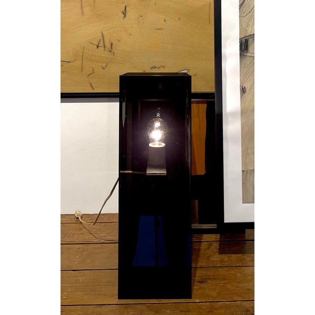 Plastic 1970s Architectural Smoked Acrylic Table Lamp, Sculptural Lucite Block Lamp For Sale - Image 7 of 10