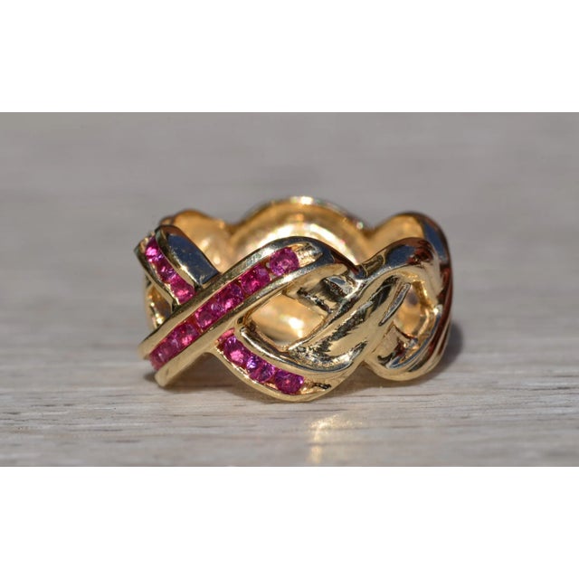 The Arborcrest: Ladies 14K Gold Crossover Wide Band set with Rubies For Sale - Image 4 of 10