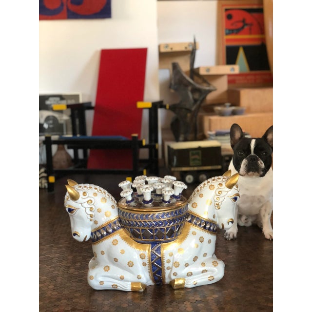 White Mid 20th Century Giulia Mangani Oggetti Italian Porcelain Double Horse Tulipiere For Sale - Image 8 of 9