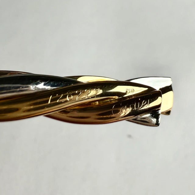 Metal Vintage Cartier Trinity 18k Tri-Color Gold Money Clip or Tie Pin Signed 728222 For Sale - Image 7 of 11