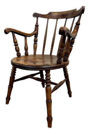 Antique Windsor Style Sack Back Rush Seat Dining or Accent Arm Chair