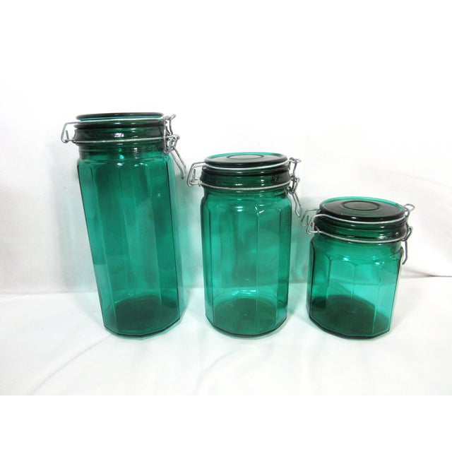 Mid 20th Century Mid-Century Modern Locking Top Green Glass for Pickling Storing - Set of 3 For Sale - Image 13 of 13