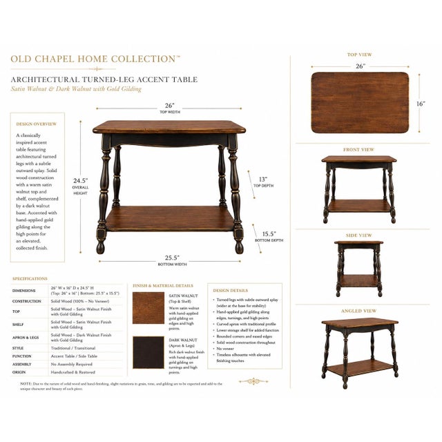 Gothic Mid 20th Century Old Chapel™ Gilded Estate Accent Table | Satin Walnut & Dark Walnut For Sale - Image 3 of 3