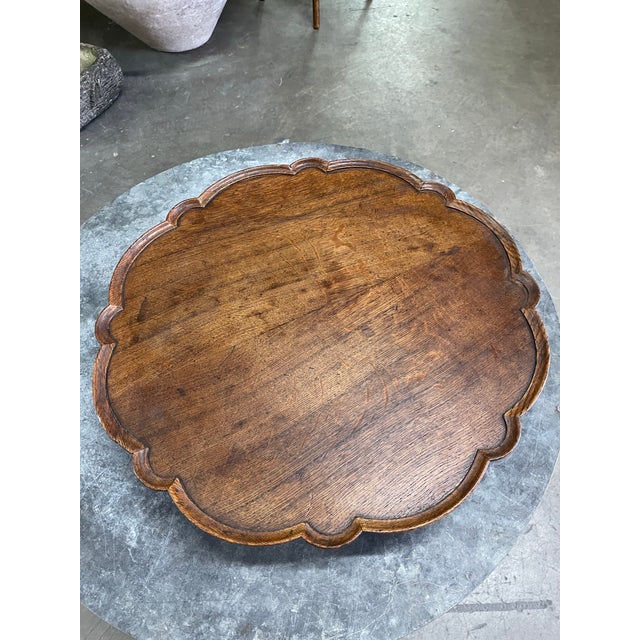 Antique English Oak Scalloped Edge Lazy Susan For Sale - Image 4 of 7