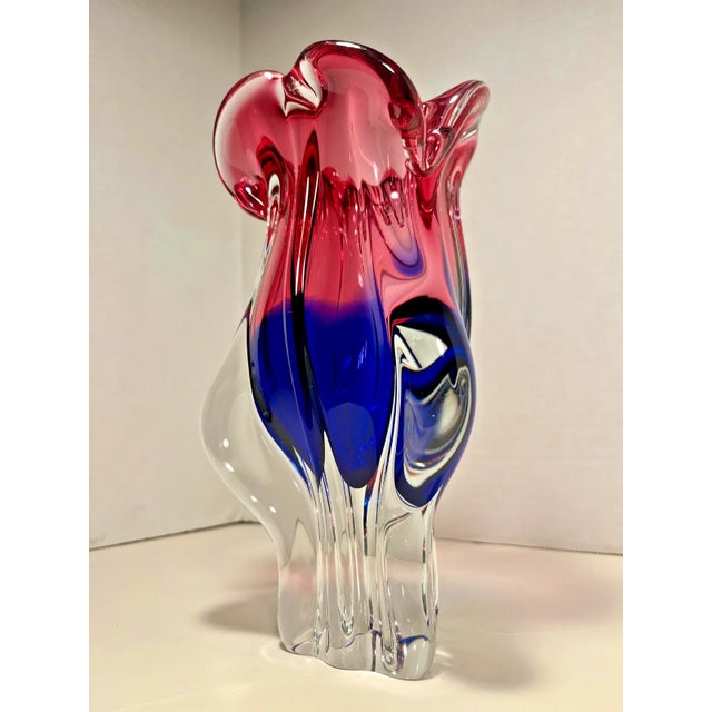 Mid-Century Modern 1960's Josef Hospodka Czech Hand Blown Art Glass Pink & Blue Sommerso Vase For Sale - Image 3 of 7