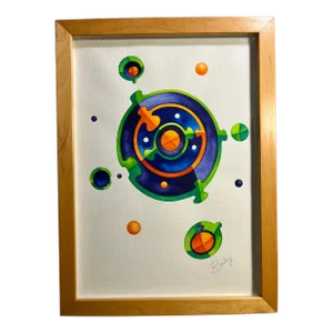 1980s Vintage Watercolor Painting Geometric Signed by the Artist, Framed