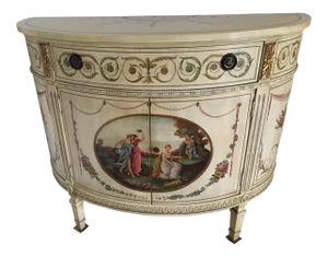 Vintage Adams Style Hand Painted Demilune Commode