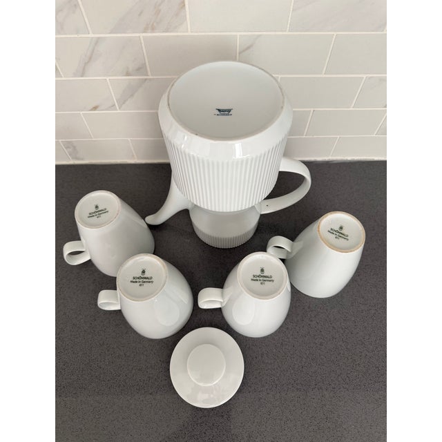 Vintage MCM German White Porcelain Hot Chocolate / Coffee / Tea Set for 4 For Sale In Chicago - Image 6 of 9