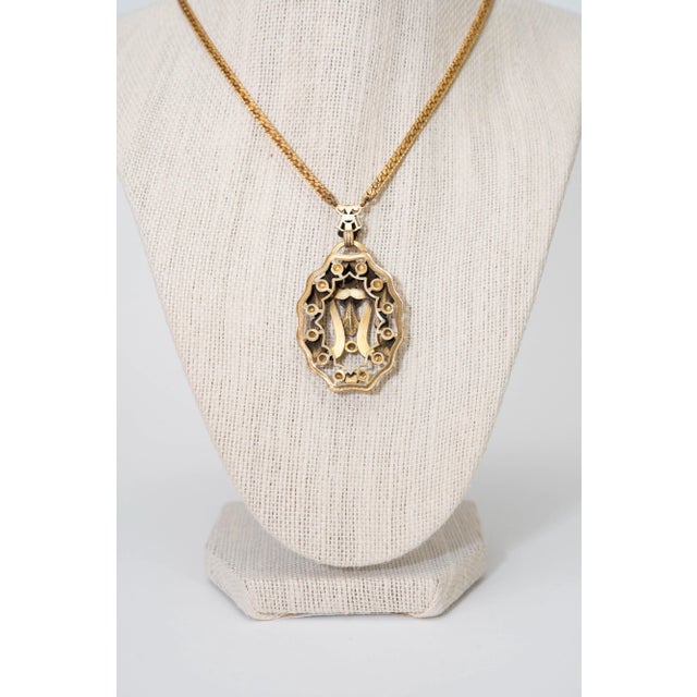Gold Vintage Art Nouveau Pendant Necklace and Earring Set With Semi Precious Stones For Sale - Image 8 of 8