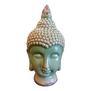 Buddha Head Sculpture - Crackle Green Finish For Sale