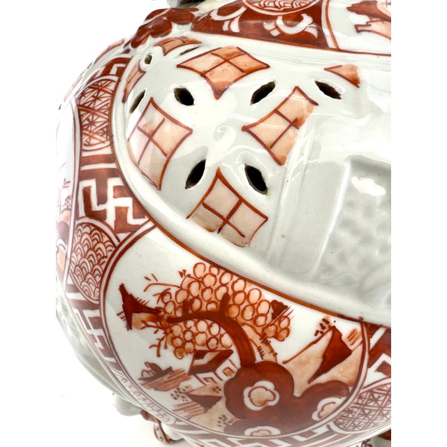Ceramic Vintage Mid 20th Century Japanese Imari-Style Porcelain Lidded Incense Burner With Foo Dog Finial For Sale - Image 7 of 12