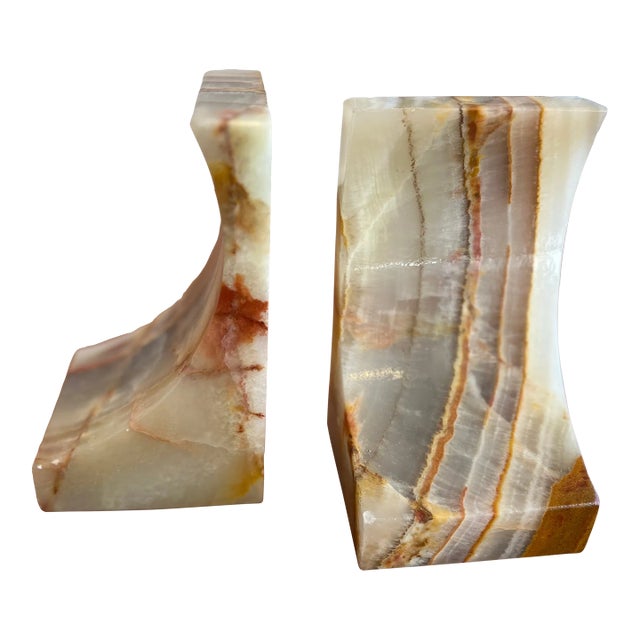 Polished Amber Onyx Bookends For Sale