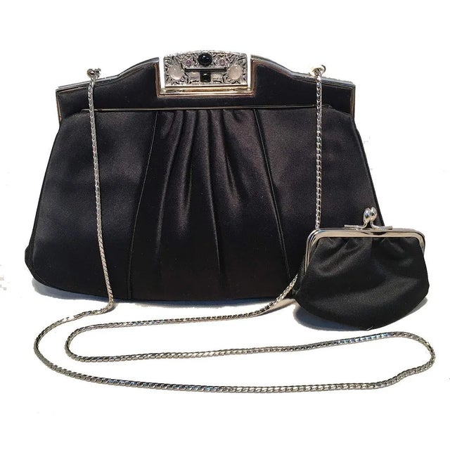 Black Judith Leiber Vintage Black Pleated Silk Clutch For Sale - Image 8 of 8