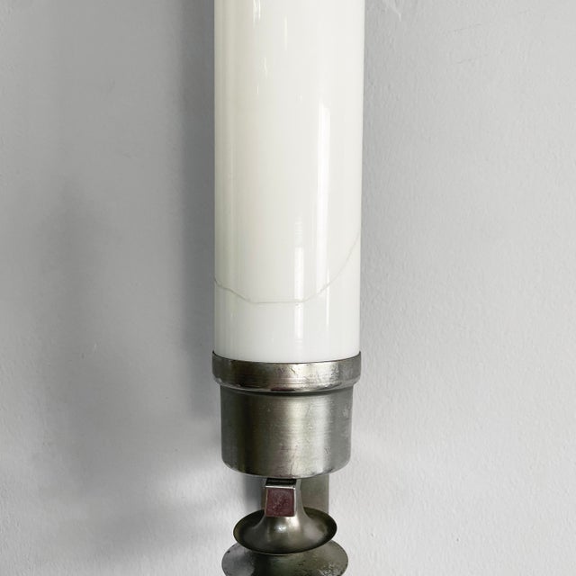 Italian Art Deco Cylindrical Wall Lamps in Opaline Glass and Metal, 1930s, Set of 2 For Sale - Image 6 of 17