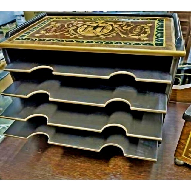 Mid 20th Century Vintage Lacquered Marquetry Executive Desk Organizer Set, 2 Pieces For Sale - Image 5 of 7
