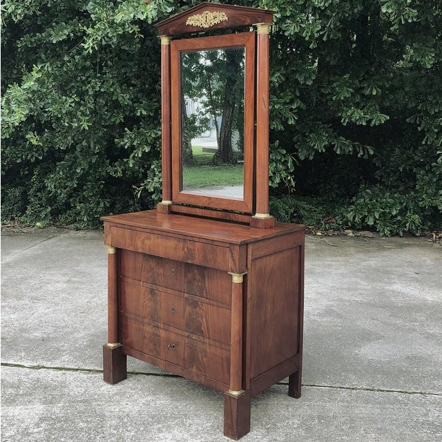 19th Century French Empire Period Mahogany Chest of Drawers With Mirror For Sale - Image 4 of 16
