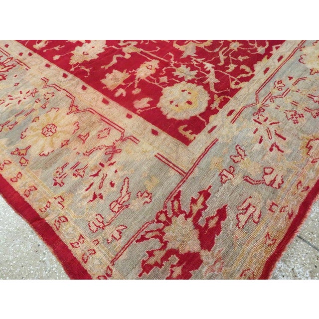 Raspberry Red Galerie Shabab Collection Early 20th Century Handmade Turkish Oushak Room Size Carpet in Red and Grey For Sale - Image 8 of 10