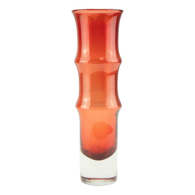 Vintage Art Glass Swedish Aseda Bamboo Shaped Red Vase, 1960s For Sale