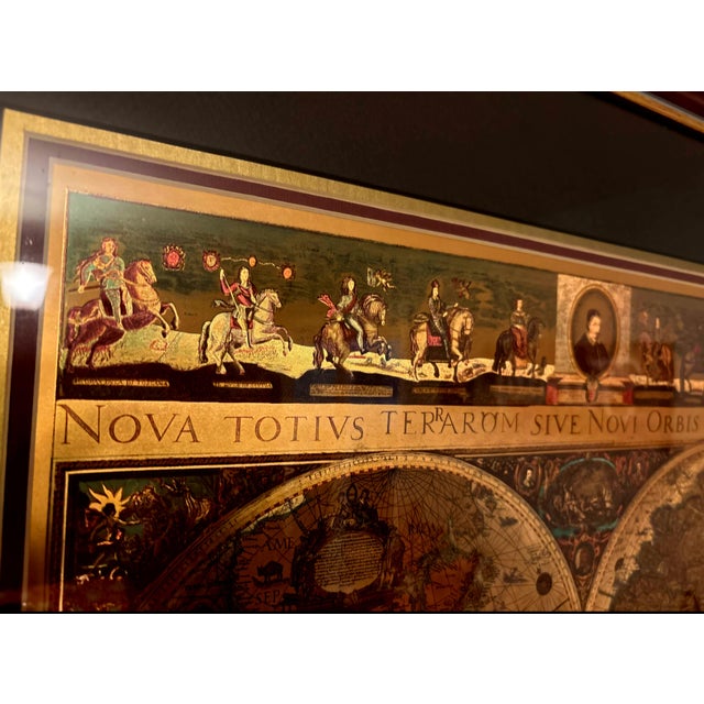 Mid-Century Modern 1960s Blaeu Wall Map Nova Totius Terrarum Orbis Tabula, Mounted and Framed For Sale - Image 3 of 6