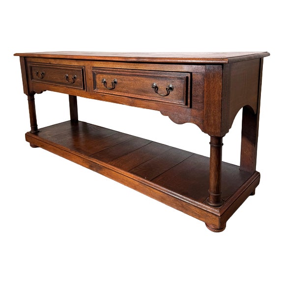 Antique Oak Console Table with Drawers For Sale