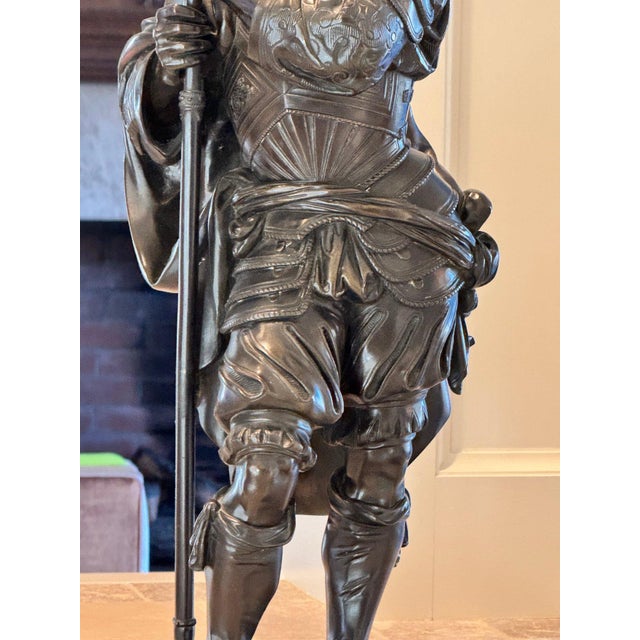 Metal Antique 25" French Bronze: "The Landsknecht" by Albert-Ernest Carrier-Belleuse For Sale - Image 7 of 18
