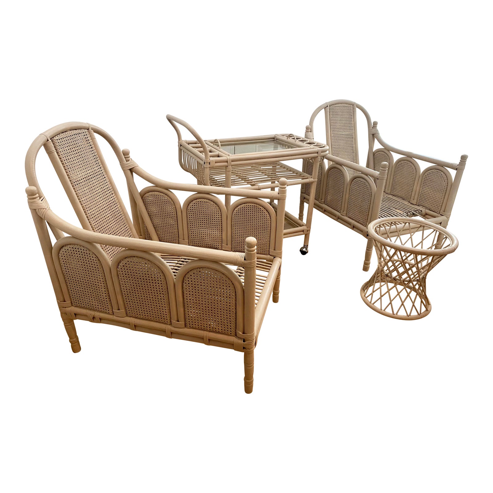 Vintage Mid Century Bamboo Rattan & Cane Patio Furniture, 4 Pieces