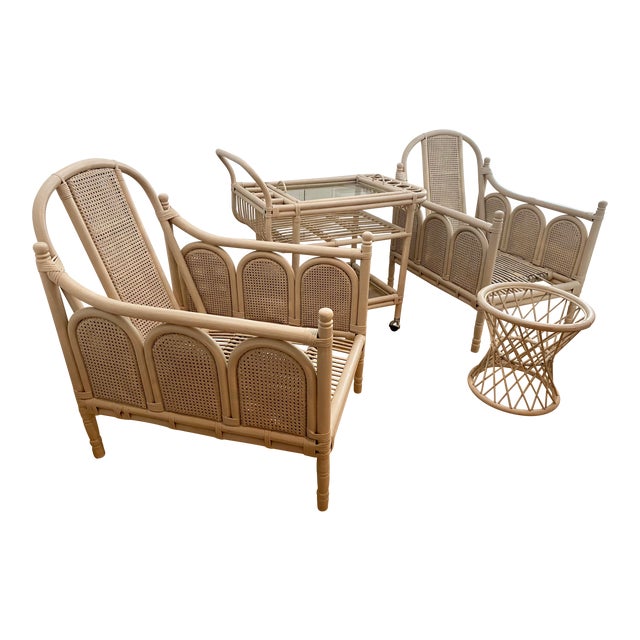 Vintage Mid Century Bamboo Rattan & Cane Patio Furniture, 4 Pieces