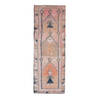 1970s Vintage Turkish Hand-Knotted Wool Cotton Pink Runner Rug For Sale