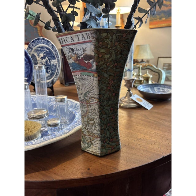 Late 19th Century Vintage Decoupage Vase With Mixed Botanical, Antique Map and Folk Art Panels For Sale - Image 5 of 6