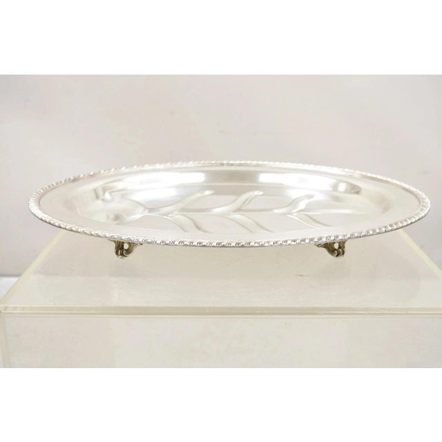 Vintage English Regency Silver Plated Oval Meat Cutlery Serving Platter Tray. Circa Mid 20th Century. Measurements: 2" H x...