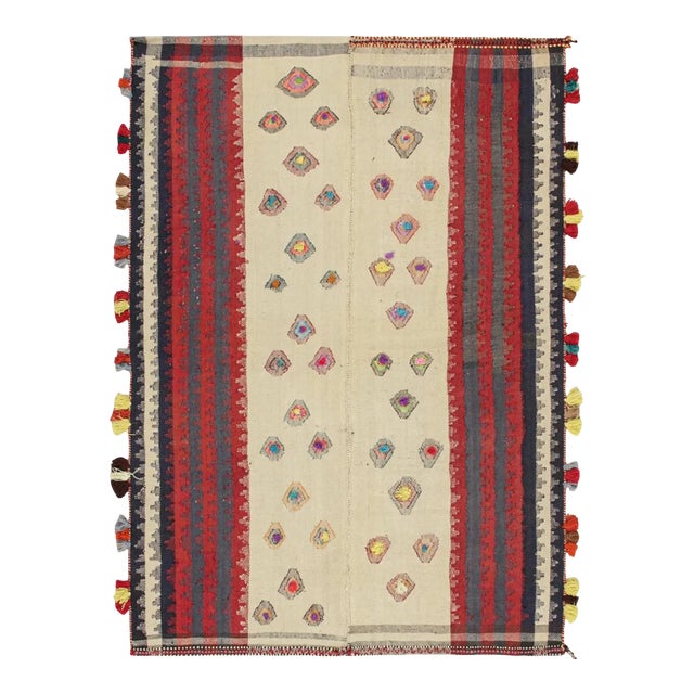 1950s Vintage Persian Kilim in Beige With Multicolor Stripes and Motifs by Rug & Kilim For Sale
