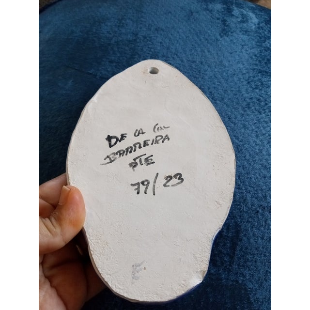 Folk Art Gorgeous Signed De La Cal Barreira Pte Ceramic Holy Water Font or Wall Pocket For Sale - Image 3 of 6
