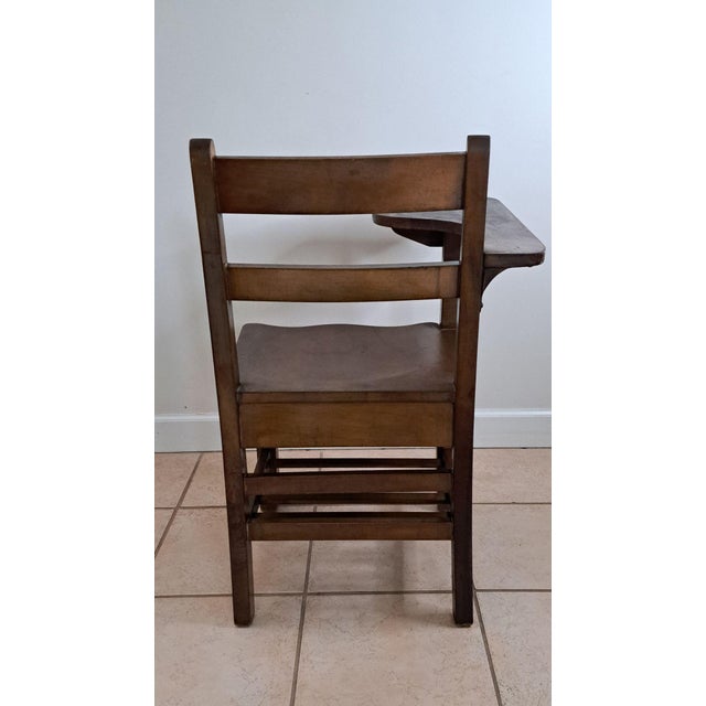 1930s 1930s Wooden School Desk Chair W/Attached Writing Arm & Book Shelf Ocean County For Sale - Image 5 of 12