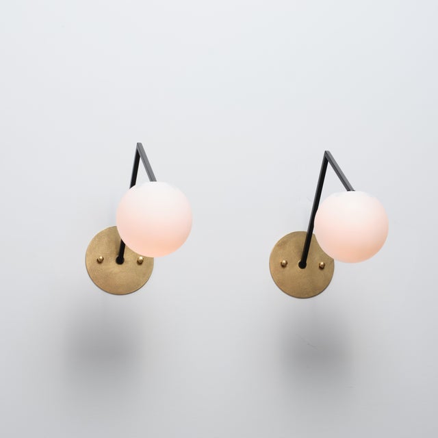 Mid-Century Modern Italian Wall Sconces with Opaline Glass Globes, 1950s, Set of 2 For Sale - Image 10 of 13