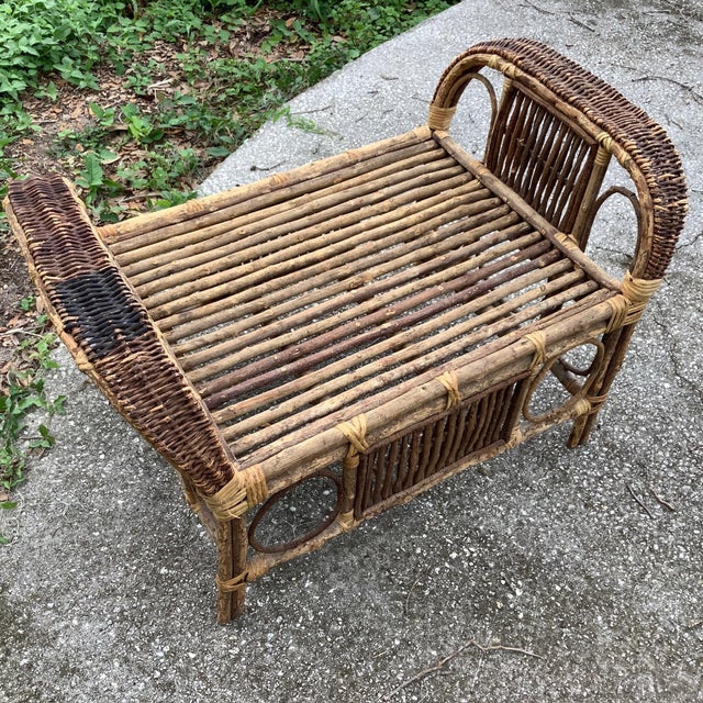1930s Bohemian Rattan and Bamboo Bench For Sale - Image 10 of 12