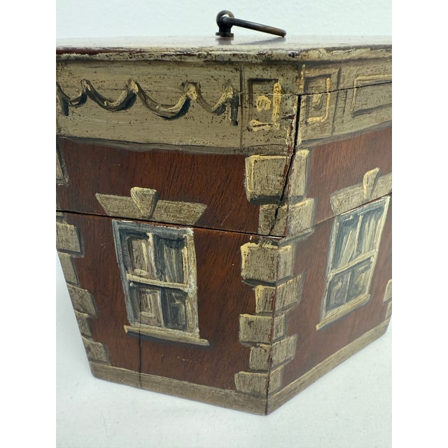 Antique English 1920 Painted Wood Tea Caddy House For Sale - Image 4 of 6