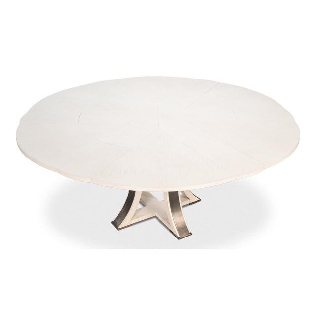 Art Deco Transitional Round Dining Table, Medium - White Oak With Iron Pedestal For Sale - Image 3 of 11