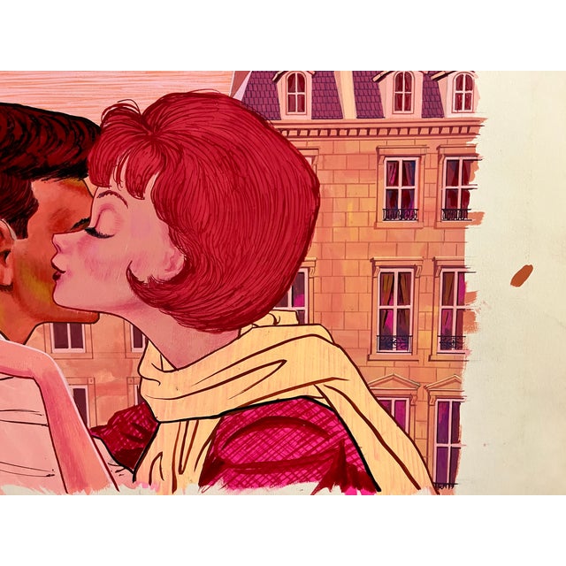 1950s Mid-Century Paris Lovers Original Painting For Sale - Image 4 of 4