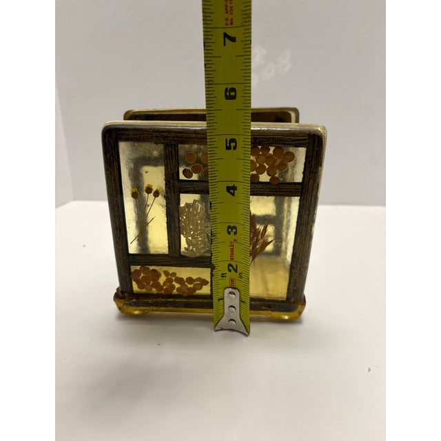 Vintage Lucite Napkin Holder, Resin Botanical Windowpane, Mid Century Modern Boho Desk Letter Holder, 1970s Pressed Flower Decor For Sale - Image 4 of 6