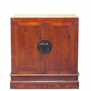 Antique Square Corner Elm Storage Cabinet For Sale