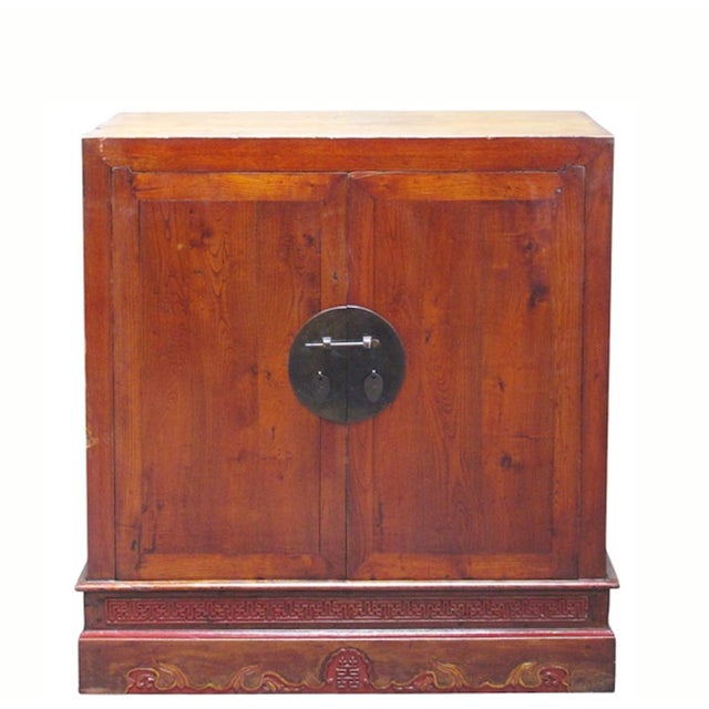Antique Square Corner Elm Storage Cabinet For Sale