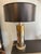 Cylindrical lamp with brass and steel base from the 1970s, Italy. Measurements: Base diameter 12cm, lampshade diameter...