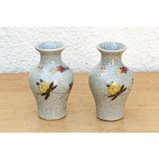 Pair of Miniature Floral Avian Crackle Glaze Jars For Sale In Los Angeles - Image 6 of 8