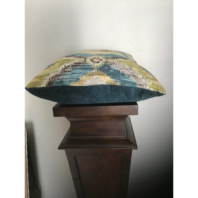 Early 21st Century Large and Thick Turquoise, Brown & Lime Green Upholstery and Velvet Pillow For Sale - Image 5 of 6