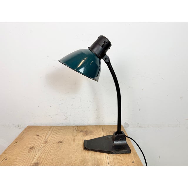 Vintage German Bauhaus Petrol Enamel Table Lamp from Schaco, 1930s For Sale - Image 4 of 18