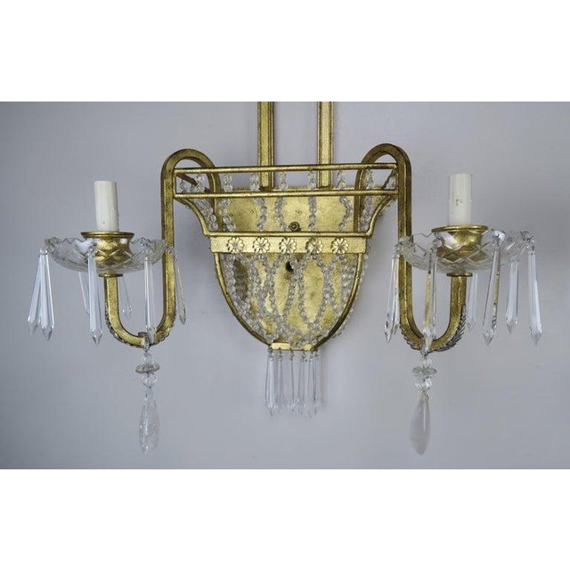 Pair of French Bronze and Rock Crystal 2-Light Sconces For Sale - Image 11 of 13